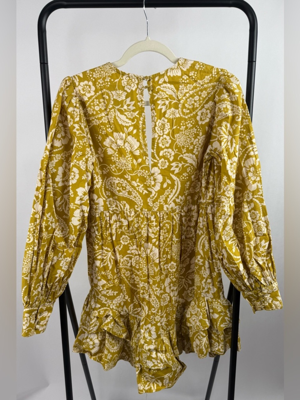 Maeve Yellow Floral Mini Dress S Boho Puff Sleeve V Neck Ruffle - Picture 6 of 8